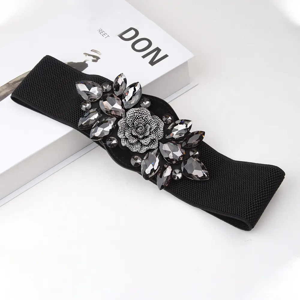Black Flower Buckle Wide Belt for Women - Image 6