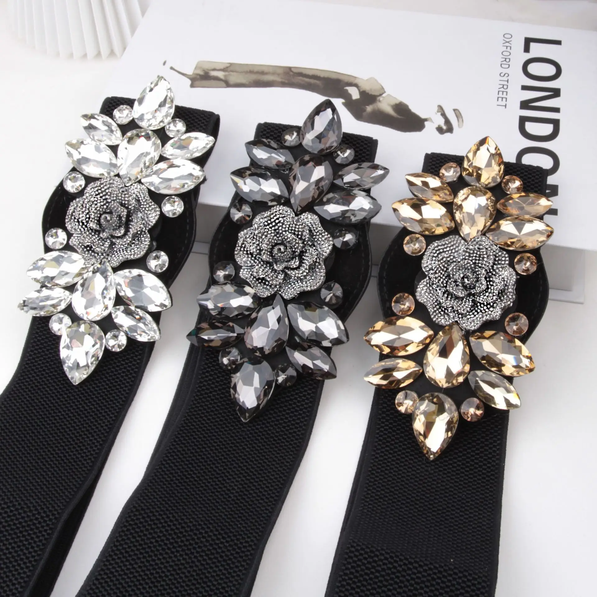 Black Flower Buckle Wide Belt for Women - Image 7