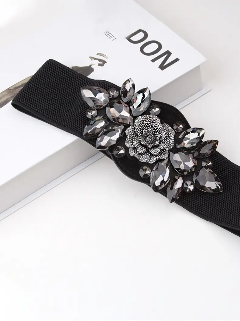 Black Flower Buckle Wide Belt for Women — feature 7