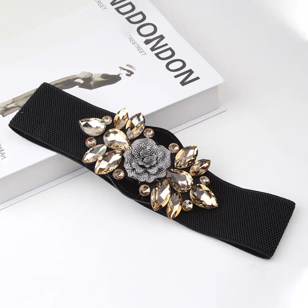 Black Flower Buckle Wide Belt for Women - Image 3
