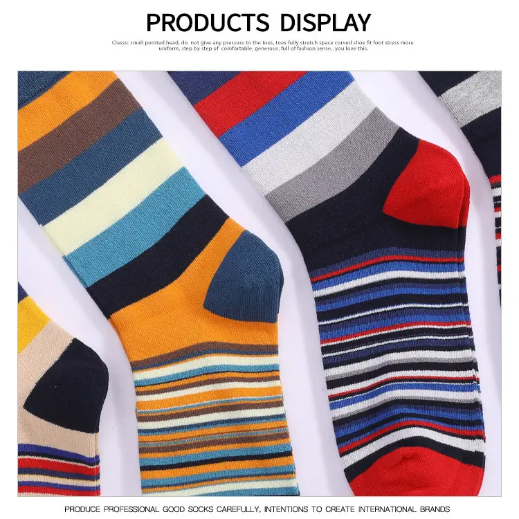 Socks Men's Cross-Border Spring and Summer Large Size Classic Colorful Mid-Calf Socks Thick and Thin Striped Long Socks Geometric Trendy Socks Wholesale