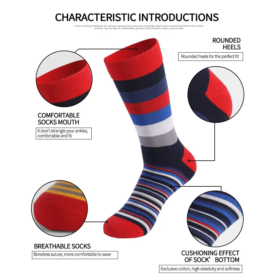 Socks Men's Cross-Border Spring and Summer Large Size Classic Colorful Mid-Calf Socks Thick and Thin Striped Long Socks Geometric Trendy Socks Wholesale