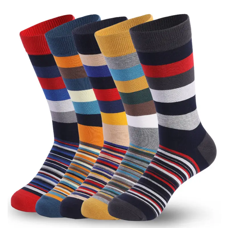 Socks Men's Cross-Border Spring and Summer Large Size Classic Colorful Mid-Calf Socks Thick and Thin Striped Long Socks Geometric Trendy Socks Wholesale