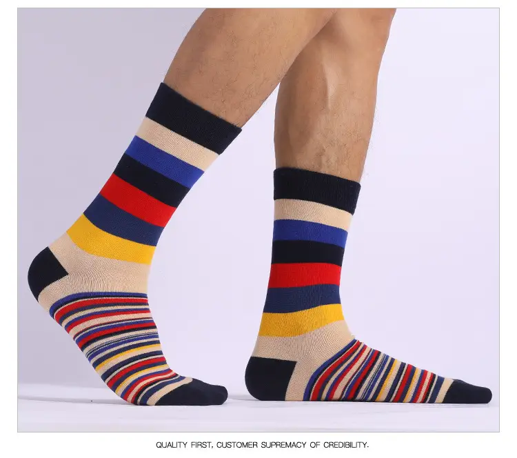 Socks Men's Cross-Border Spring and Summer Large Size Classic Colorful Mid-Calf Socks Thick and Thin Striped Long Socks Geometric Trendy Socks Wholesale — feature 10