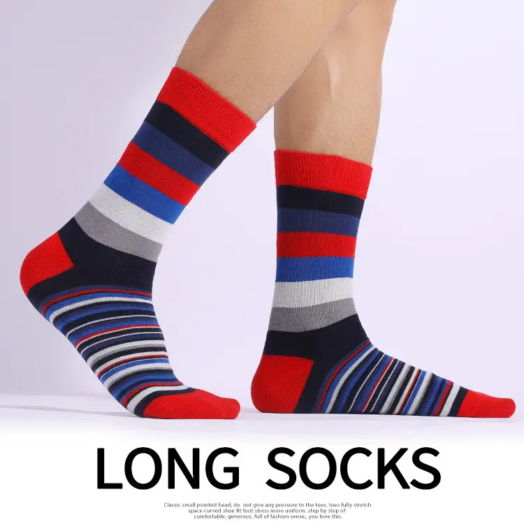 Socks Men's Cross-Border Spring and Summer Large Size Classic Colorful Mid-Calf Socks Thick and Thin Striped Long Socks Geometric Trendy Socks Wholesale — feature 3
