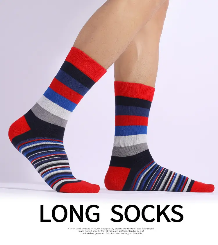 Socks Men's Cross-Border Spring and Summer Large Size Classic Colorful Mid-Calf Socks Thick and Thin Striped Long Socks Geometric Trendy Socks Wholesale — feature 4