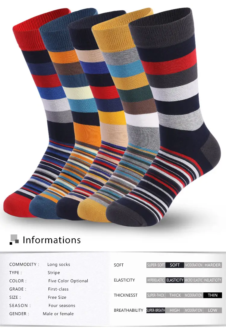 Socks Men's Cross-Border Spring and Summer Large Size Classic Colorful Mid-Calf Socks Thick and Thin Striped Long Socks Geometric Trendy Socks Wholesale — feature 5