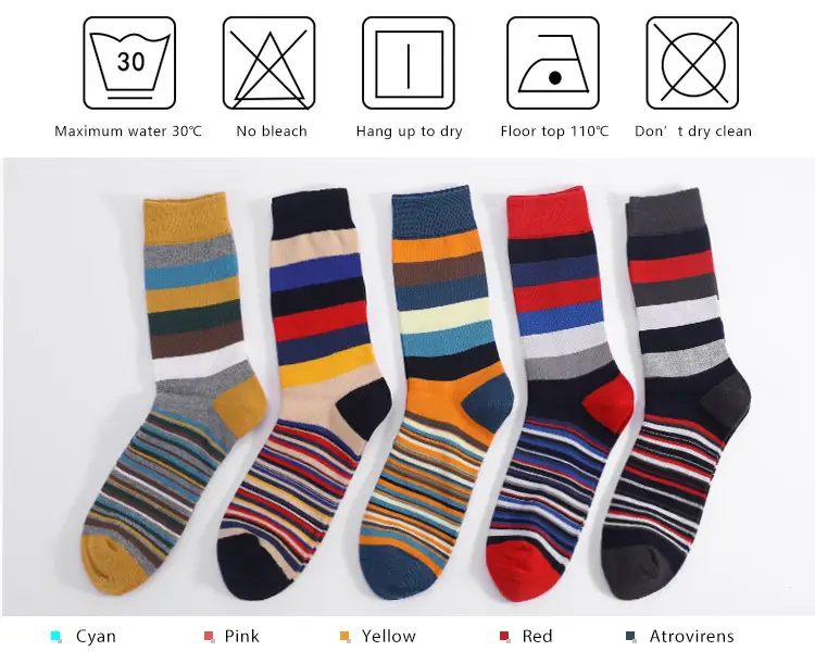 Socks Men's Cross-Border Spring and Summer Large Size Classic Colorful Mid-Calf Socks Thick and Thin Striped Long Socks Geometric Trendy Socks Wholesale — feature 7