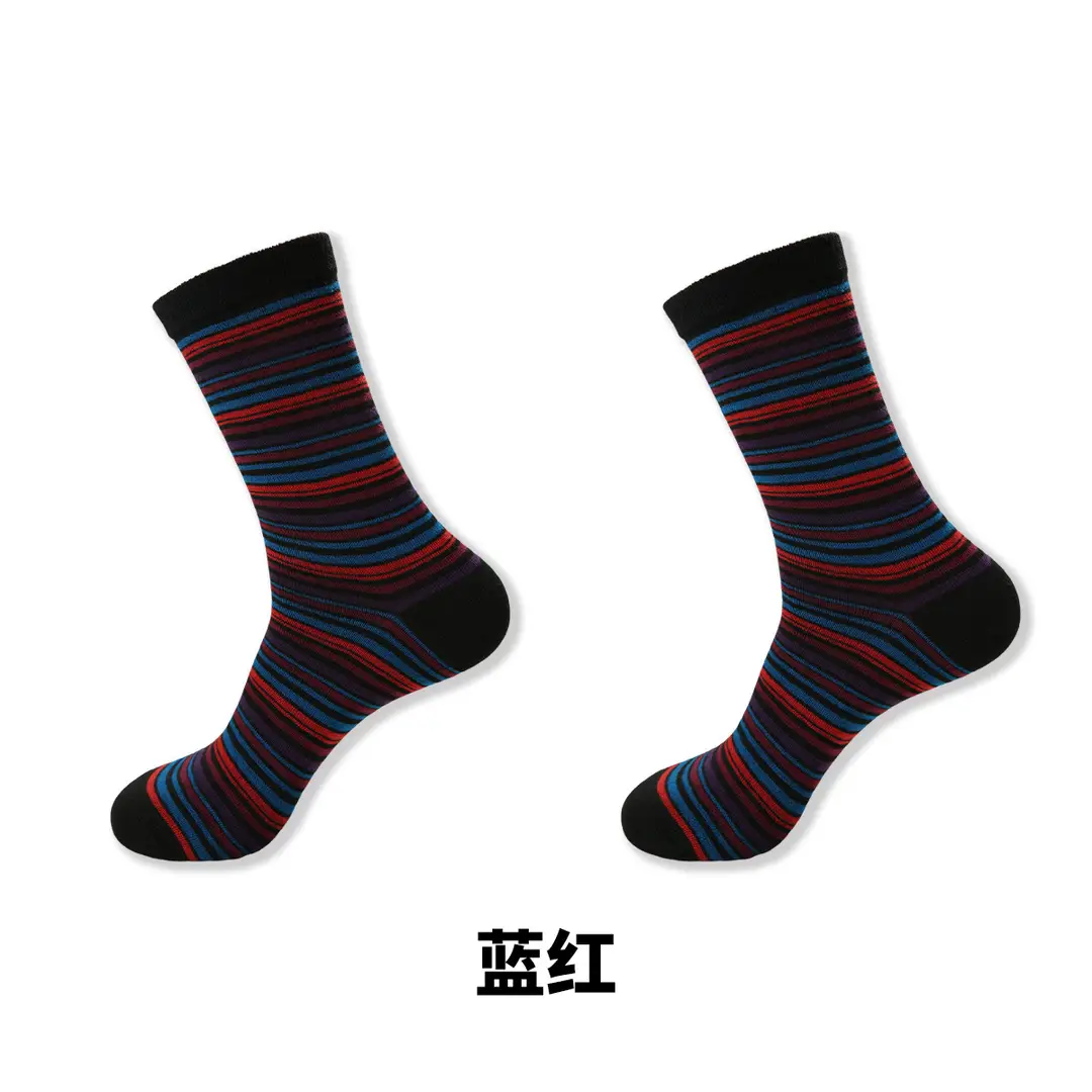 Socks Men's Cross-Border Spring and Summer Large Size Classic Colorful Mid-Calf Socks Thick and Thin Striped Long Socks Geometric Trendy Socks Wholesale