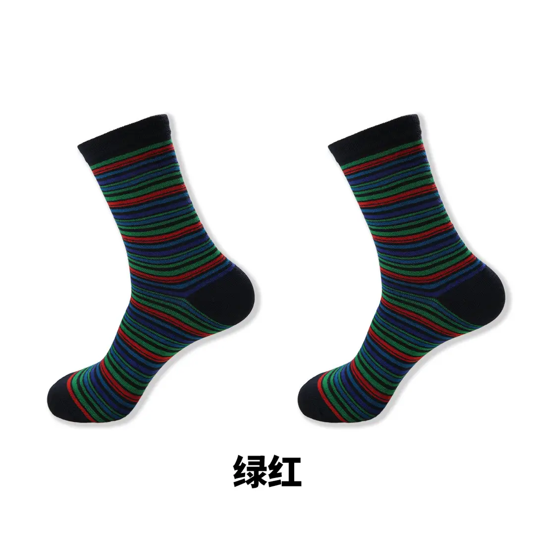 Socks Men's Cross-Border Spring and Summer Large Size Classic Colorful Mid-Calf Socks Thick and Thin Striped Long Socks Geometric Trendy Socks Wholesale