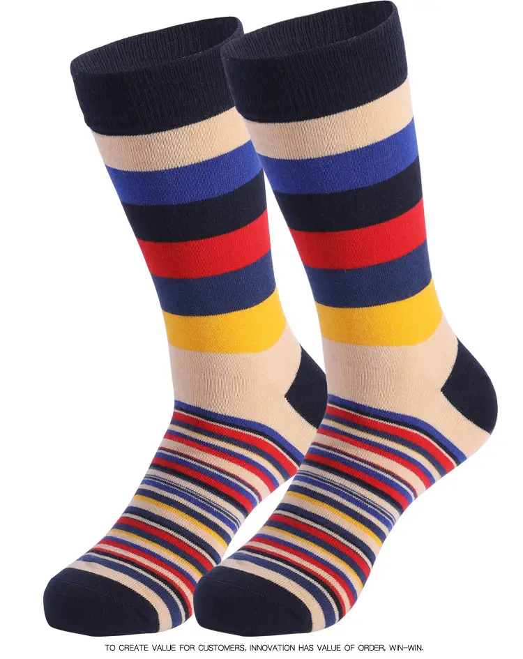 Socks Men's Cross-Border Spring and Summer Large Size Classic Colorful Mid-Calf Socks Thick and Thin Striped Long Socks Geometric Trendy Socks Wholesale