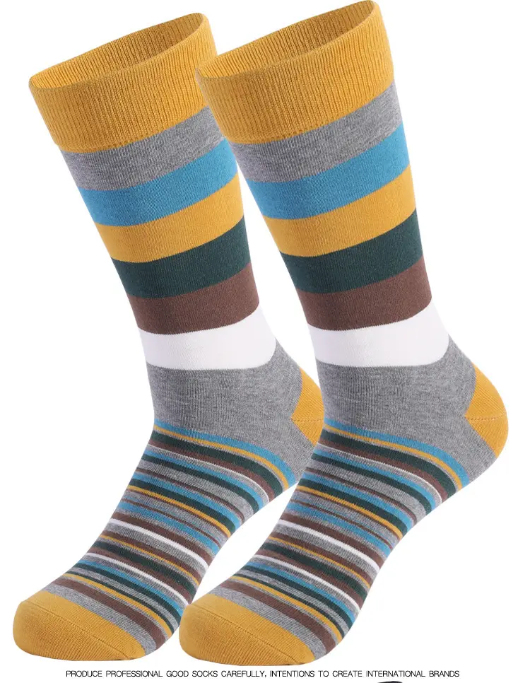 Socks Men's Cross-Border Spring and Summer Large Size Classic Colorful Mid-Calf Socks Thick and Thin Striped Long Socks Geometric Trendy Socks Wholesale