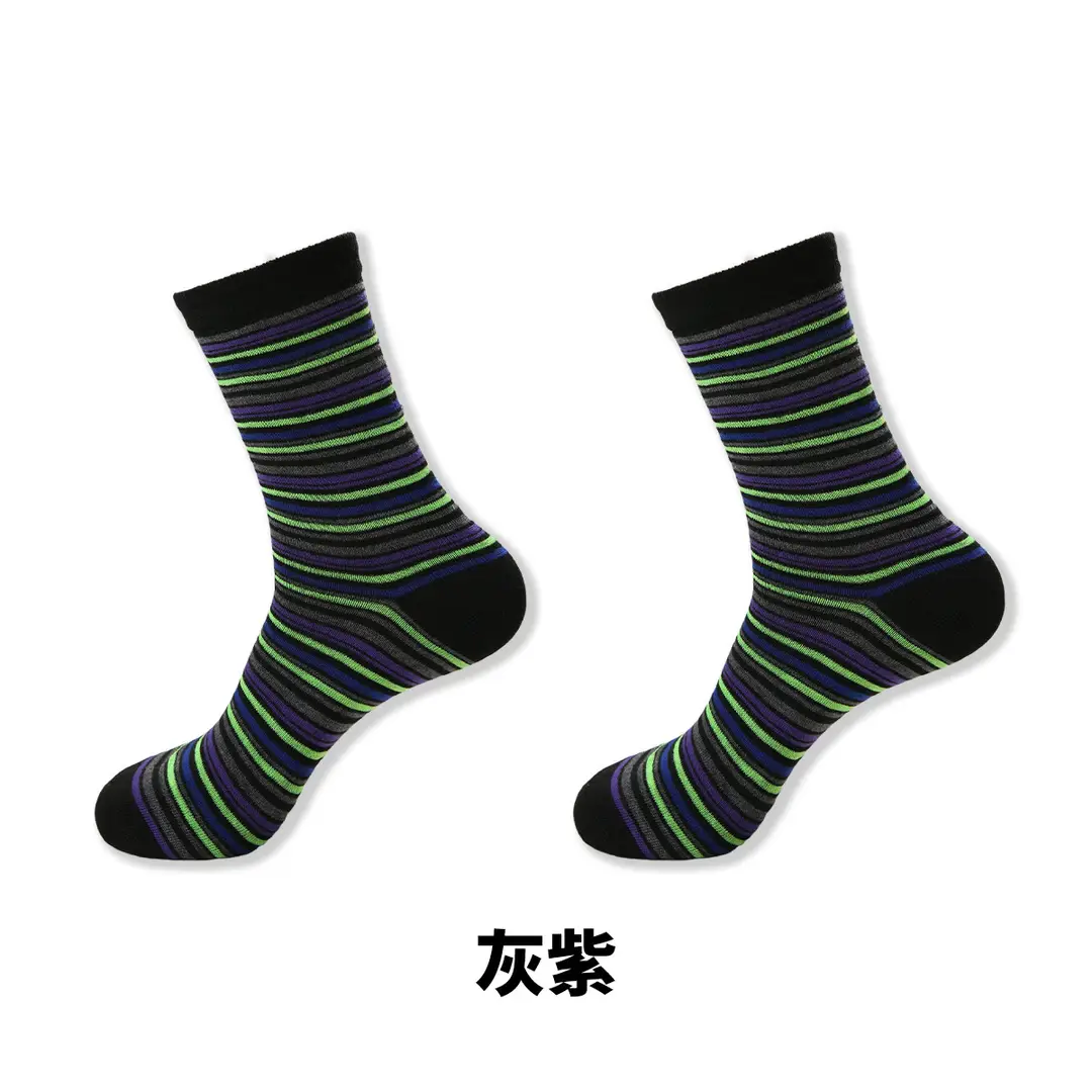 Socks Men's Cross-Border Spring and Summer Large Size Classic Colorful Mid-Calf Socks Thick and Thin Striped Long Socks Geometric Trendy Socks Wholesale