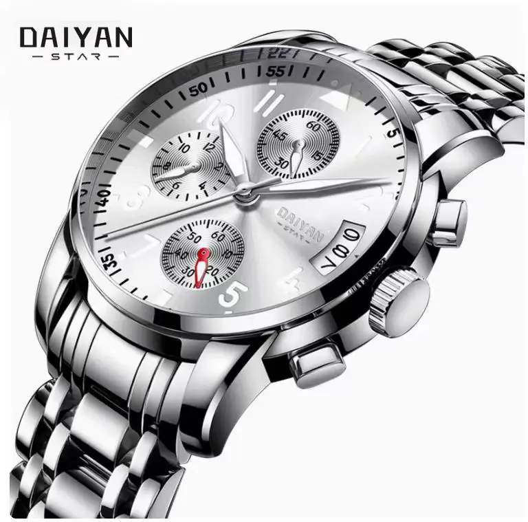 Daiyan Swiss Men's Quartz Watch Silver Stainless Steel Waterproof Sports Watch — feature 1