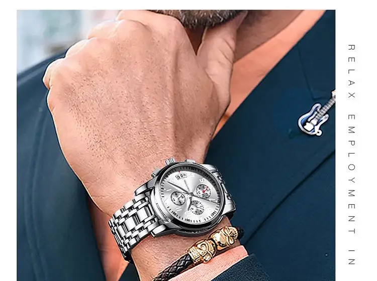 Daiyan Swiss Men's Quartz Watch Silver Stainless Steel Waterproof Sports Watch — feature 10