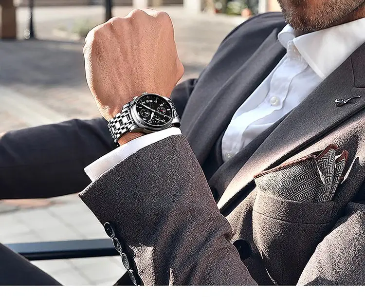 Daiyan Swiss Men's Quartz Watch Silver Stainless Steel Waterproof Sports Watch — feature 4