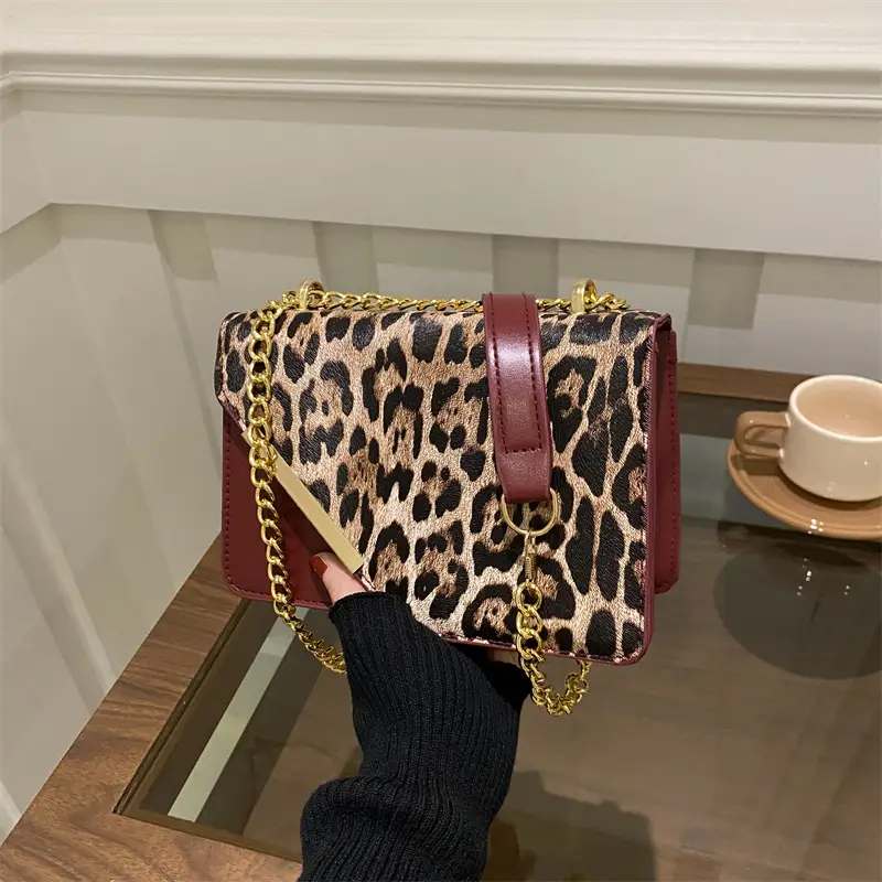 Leopard Print Chain Crossbody Bag 2025