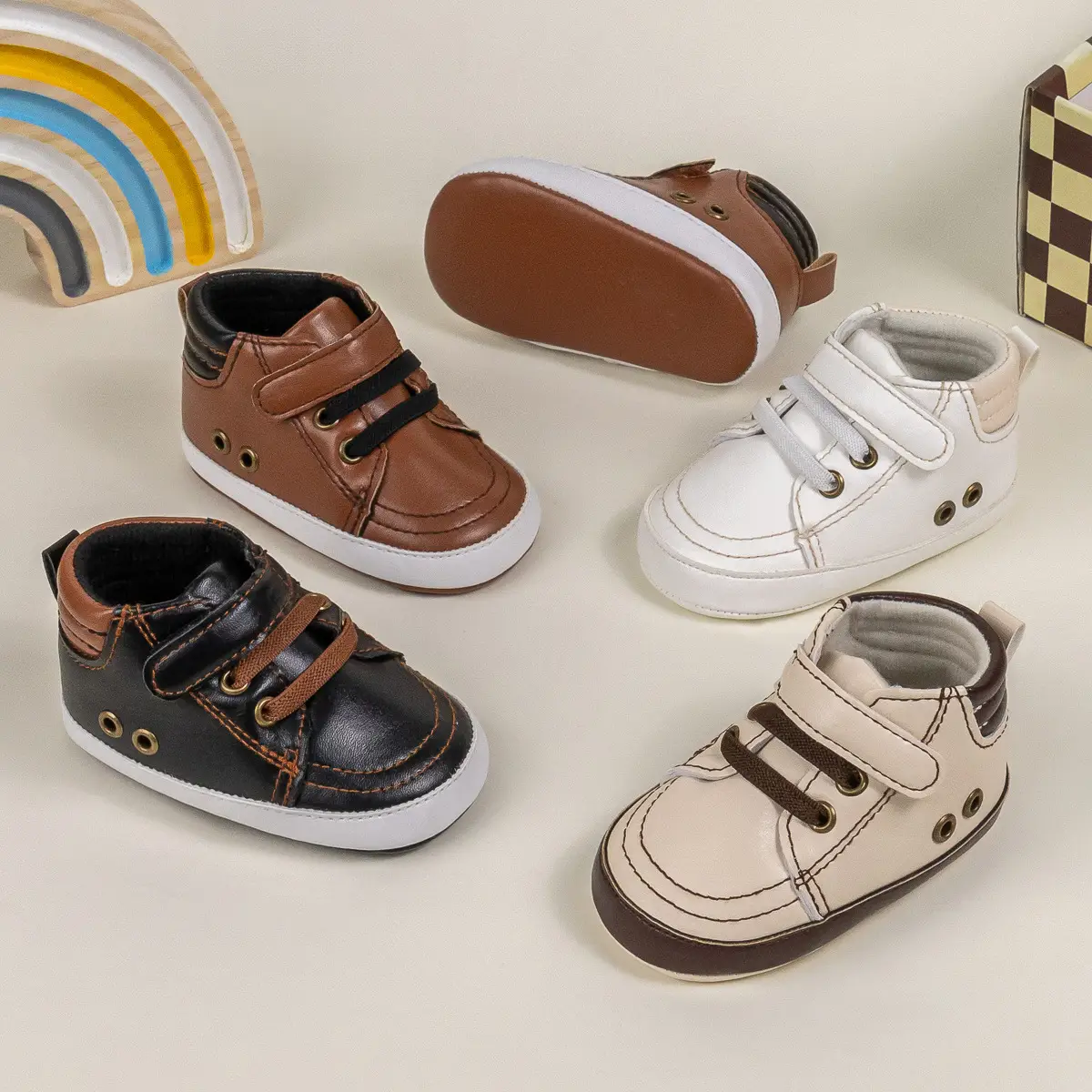 White Soft-Soled Baby Sneakers with Velcro Closure - Image 6
