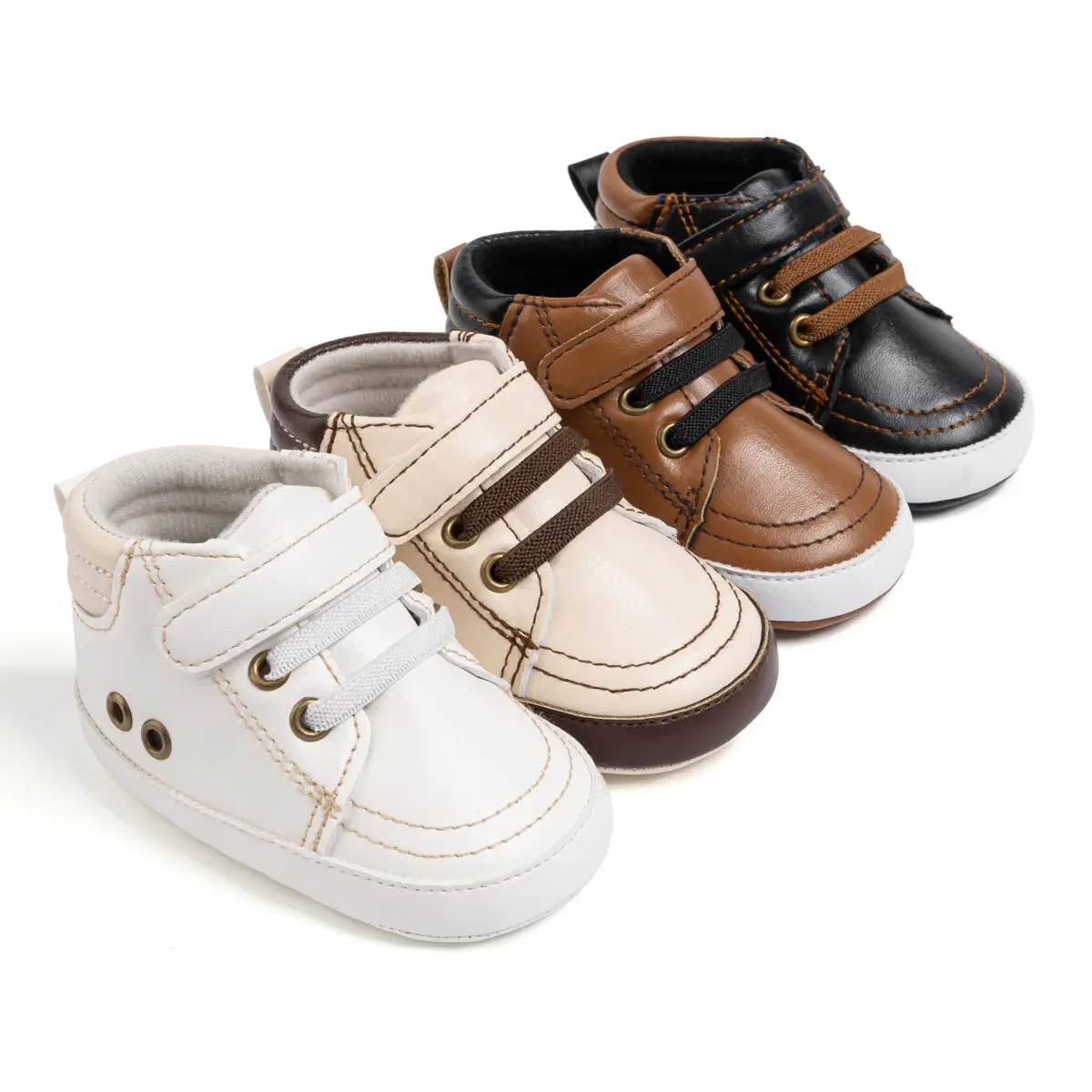 White Soft-Soled Baby Sneakers with Velcro Closure - Image 9