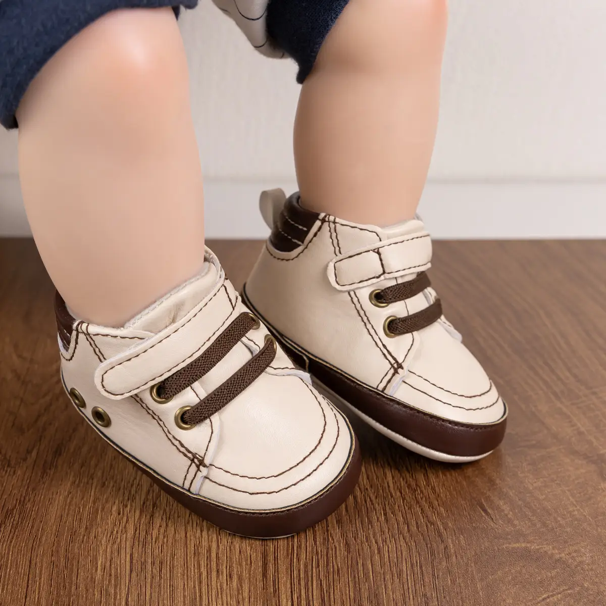 White Soft-Soled Baby Sneakers with Velcro Closure — feature 11