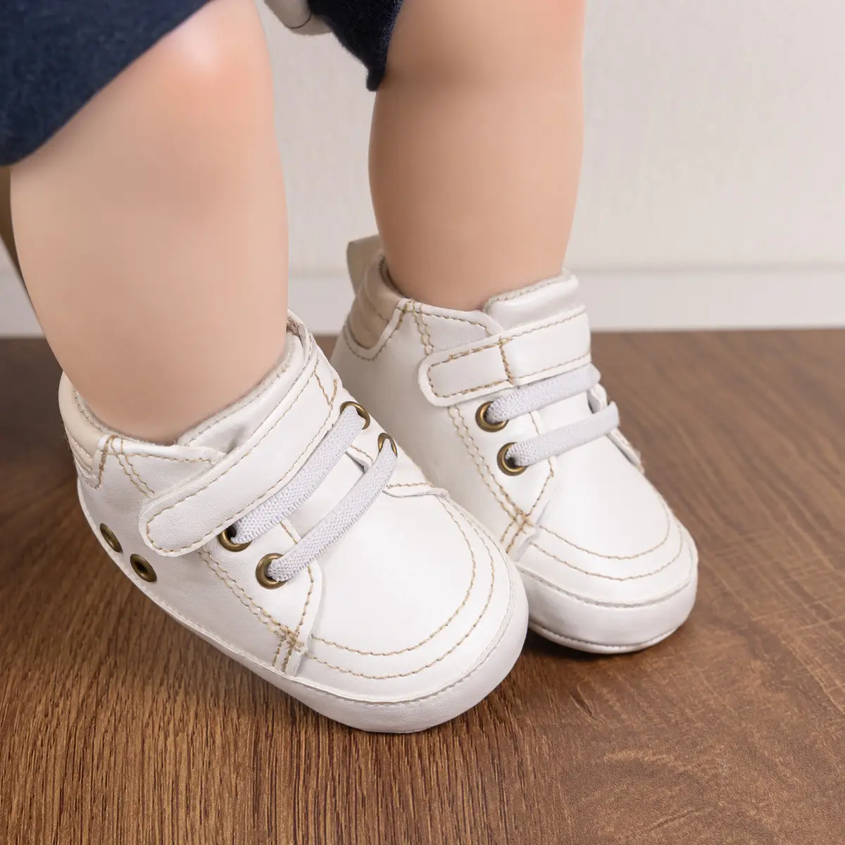 White Soft-Soled Baby Sneakers with Velcro Closure — feature 5