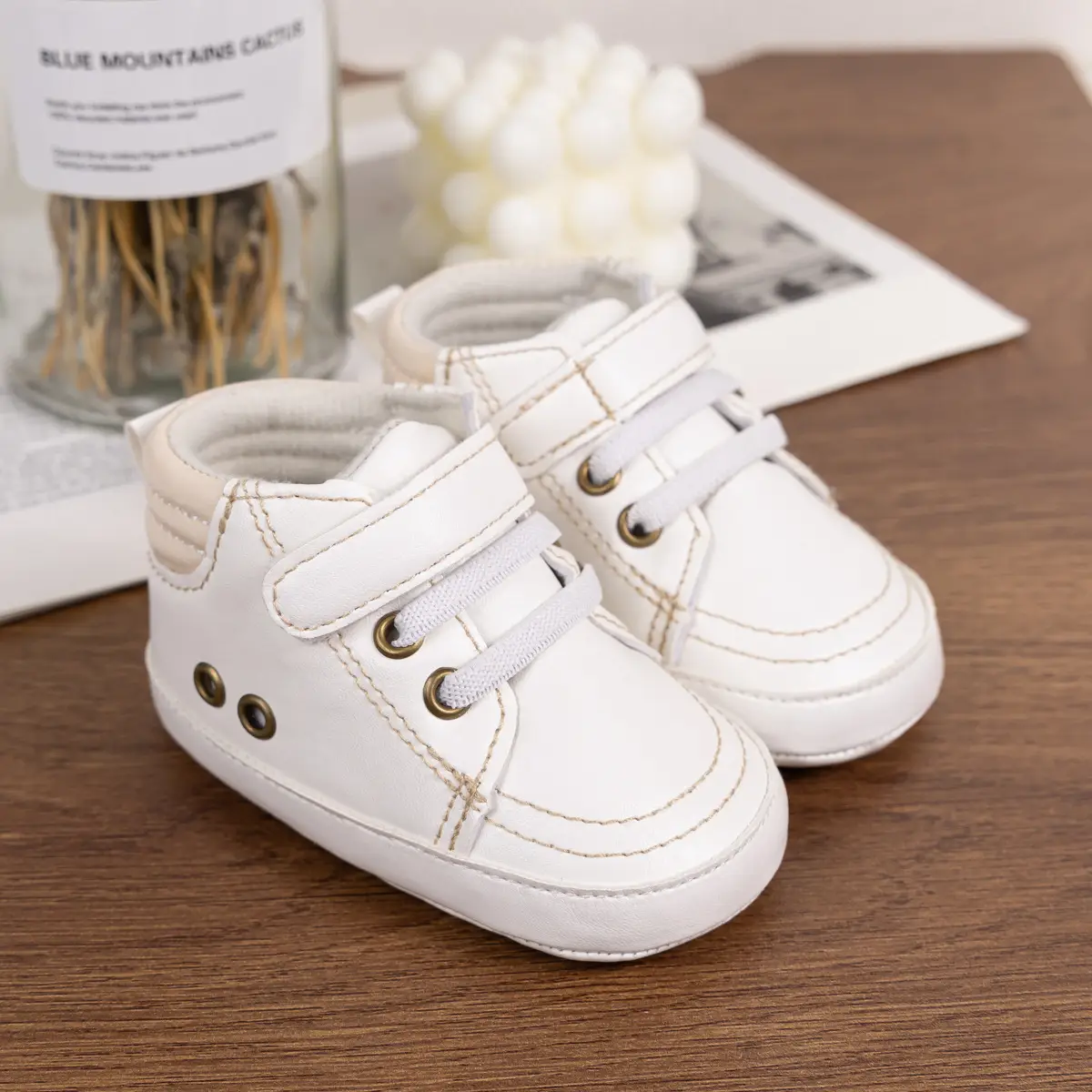 White Soft-Soled Baby Sneakers with Velcro Closure — feature 7