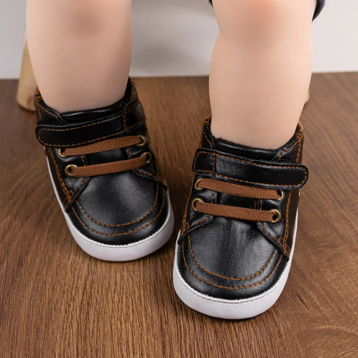 White Soft-Soled Baby Sneakers with Velcro Closure — feature 8