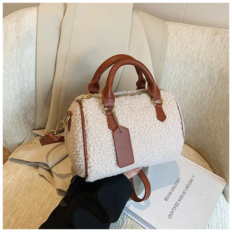 Women's Plush Boston Crossbody Bag Brown Beige — feature 11