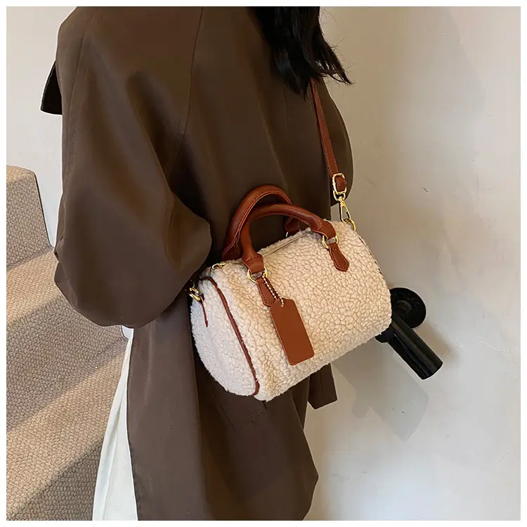 Women's Plush Boston Crossbody Bag Brown Beige — feature 19