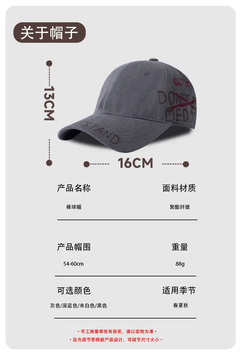 Unisex Korean Style Graphite Peaked Cap — feature 6