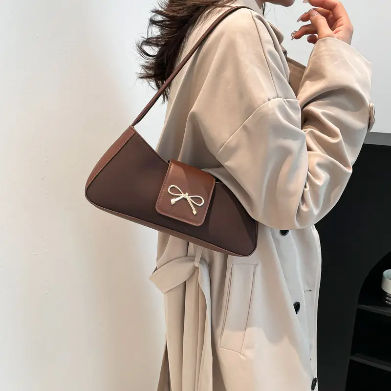 Women's Beige Square Bag with Bow Detail - Image 8