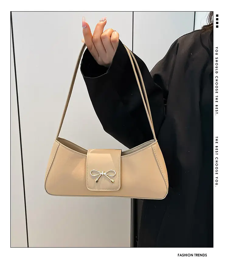 Women's Beige Square Bag with Bow Detail — feature 2