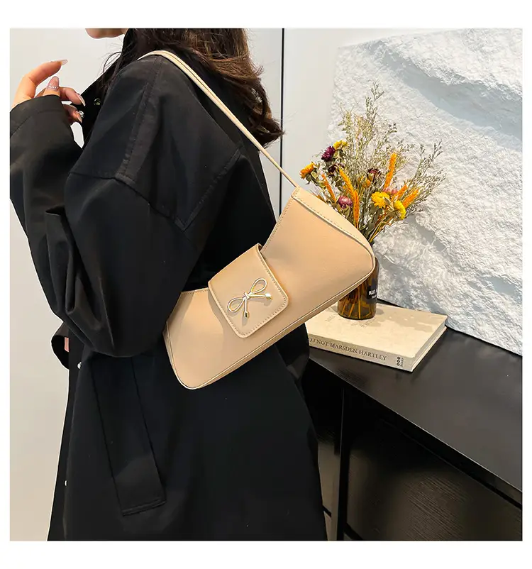 Women's Beige Square Bag with Bow Detail — feature 20