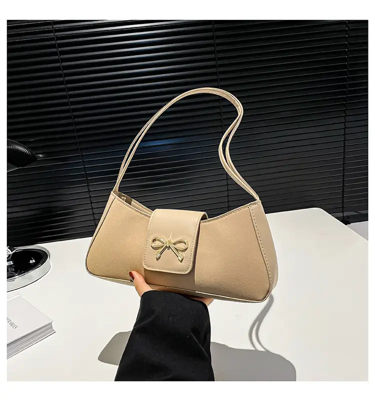 Women's Beige Square Bag with Bow Detail — feature 30