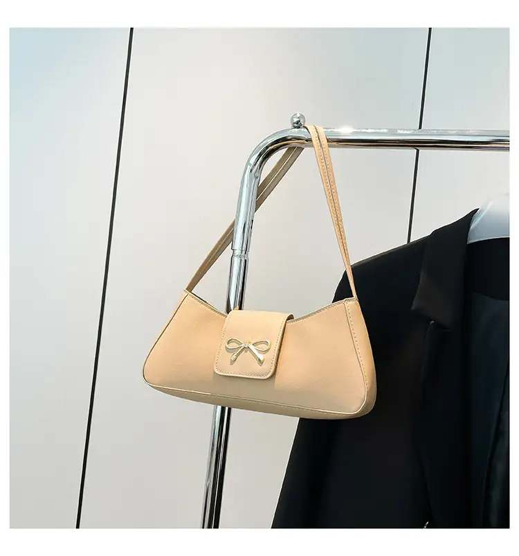 Women's Beige Square Bag with Bow Detail — feature 32