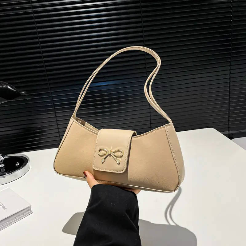 Women's Beige Square Bag with Bow Detail - Image 4