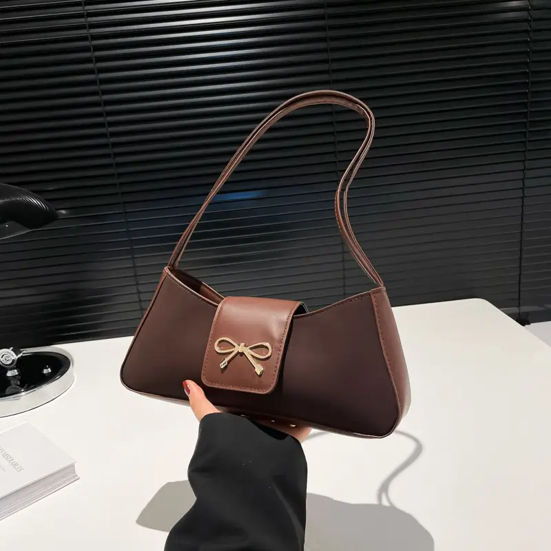 Women's Beige Square Bag with Bow Detail - Image 5