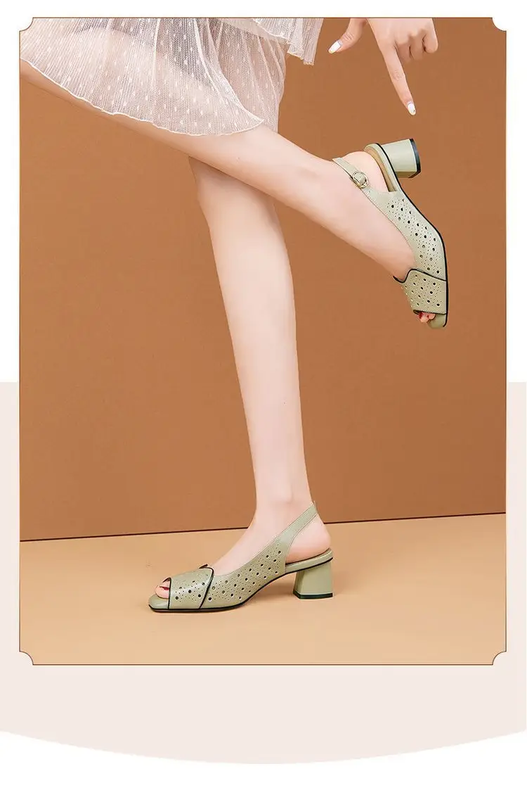 Vacated All-match Chic Heel Fashionable Hollow Fish-mouth Sandals Women's 2025 Summer New Mid-heel Buckle Sandals — feature 9