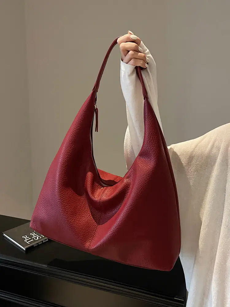 Black Leather Tote Bag for Women, Large Capacity, Casual Style - Image 6