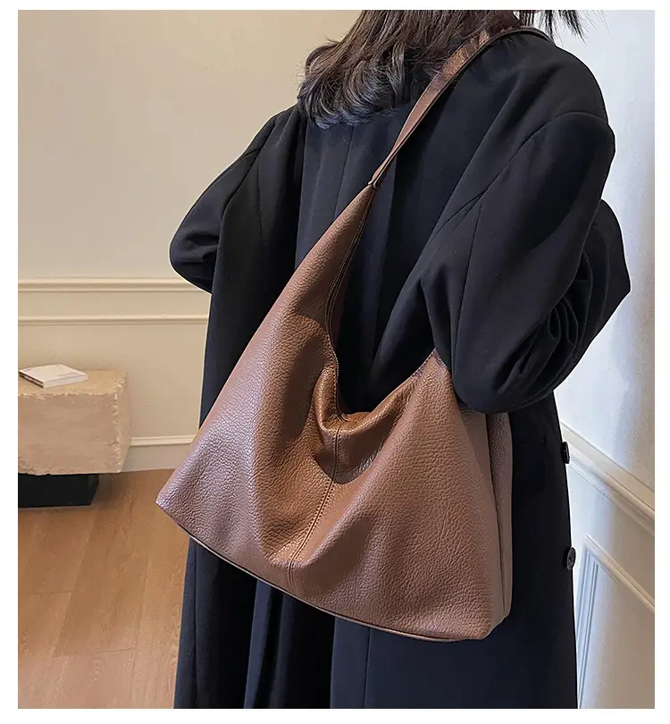 Black Leather Tote Bag for Women, Large Capacity, Casual Style — feature 1