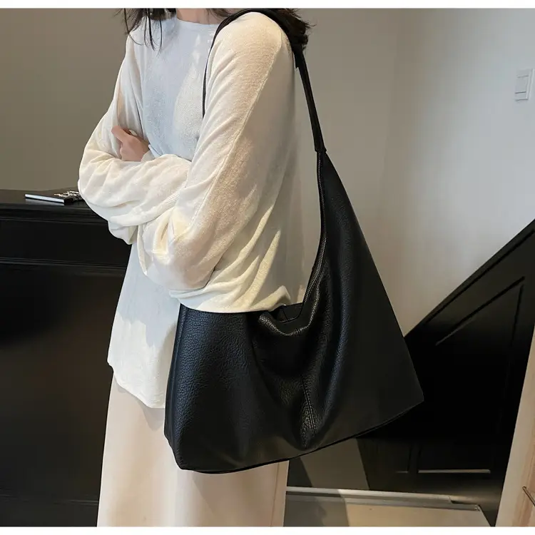 Black Leather Tote Bag for Women, Large Capacity, Casual Style — feature 15