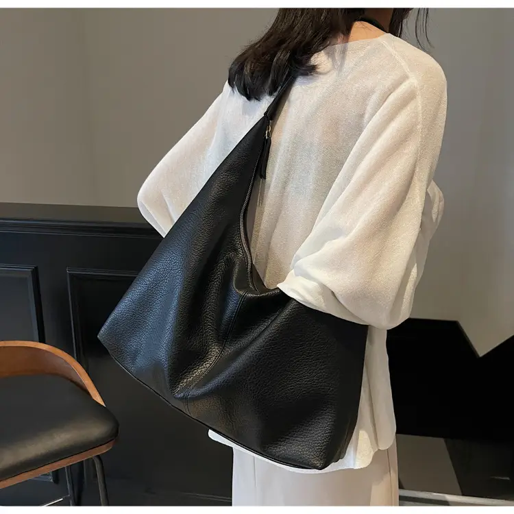 Black Leather Tote Bag for Women, Large Capacity, Casual Style — feature 16