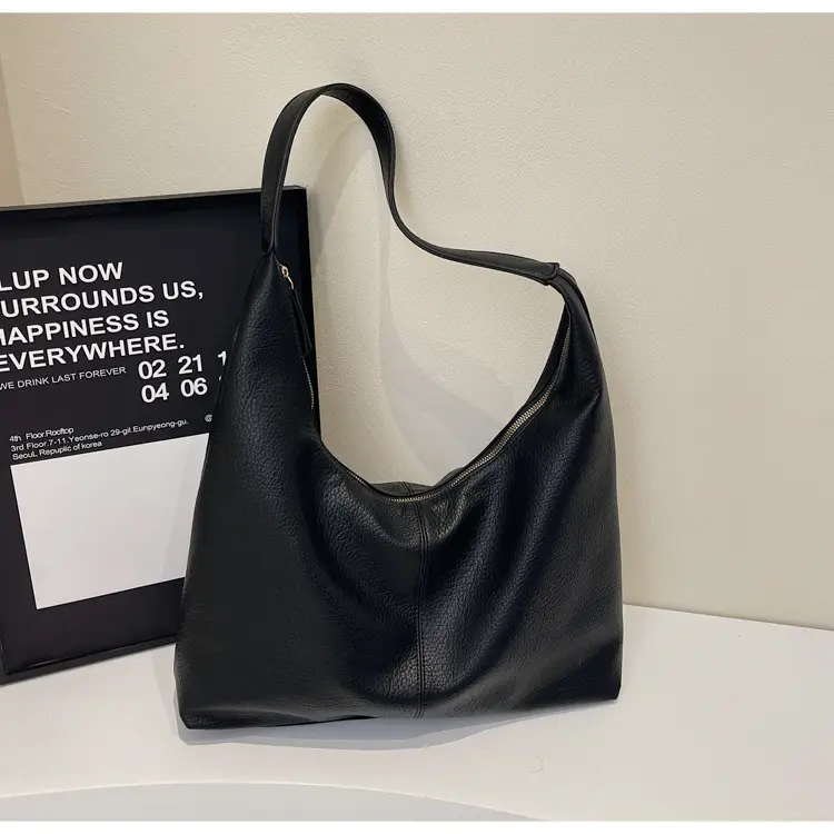 Black Leather Tote Bag for Women, Large Capacity, Casual Style — feature 26