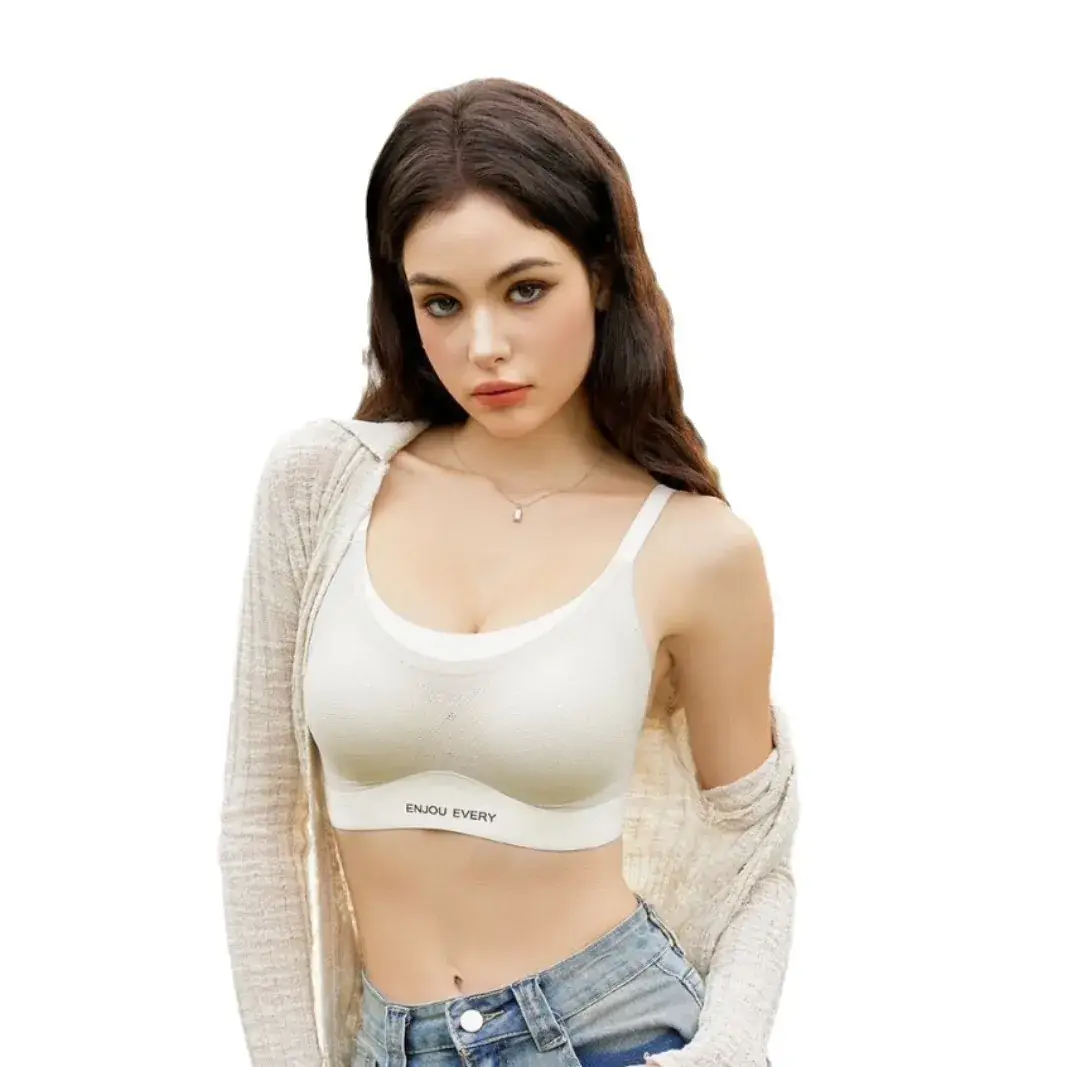 Women's Anti-Sagging Breathable Vest Bra with Contrast Letter Sling - Image 10
