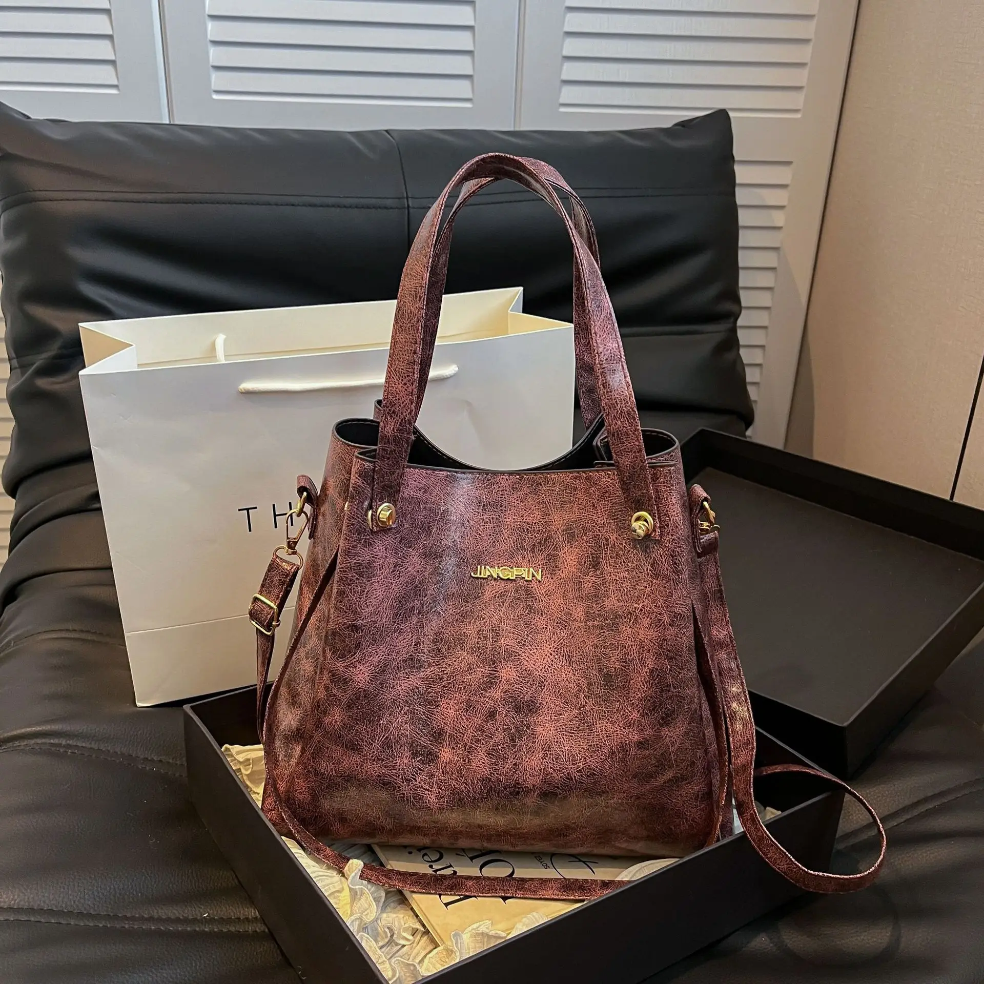 Retro Brown Women's Shoulder Bag with Long Strap