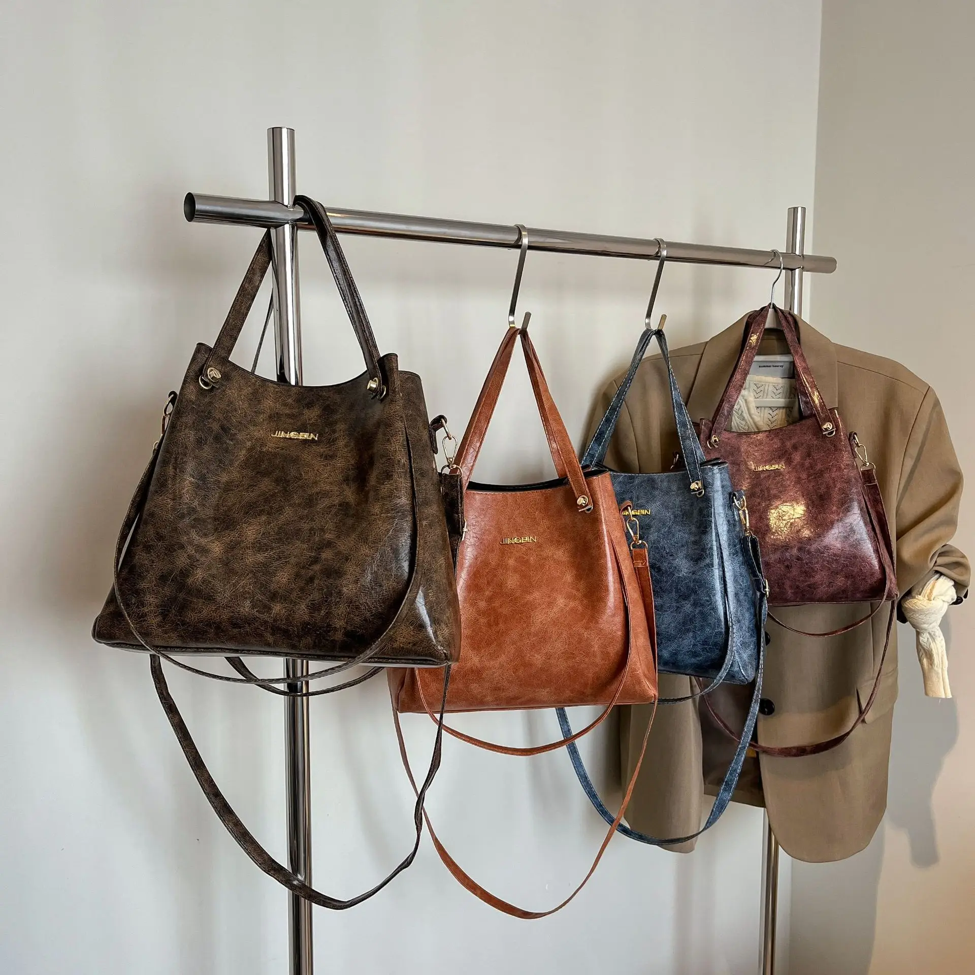 Retro Brown Women's Shoulder Bag with Long Strap