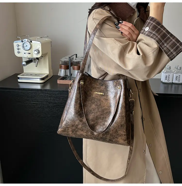 Retro Brown Women's Shoulder Bag with Long Strap — feature 10