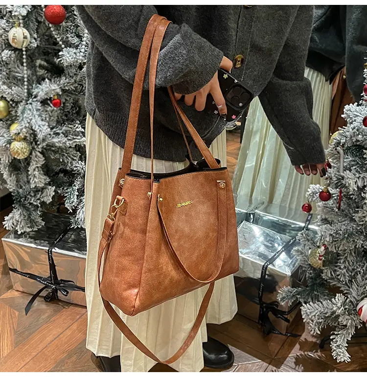 Retro Brown Women's Shoulder Bag with Long Strap — feature 11