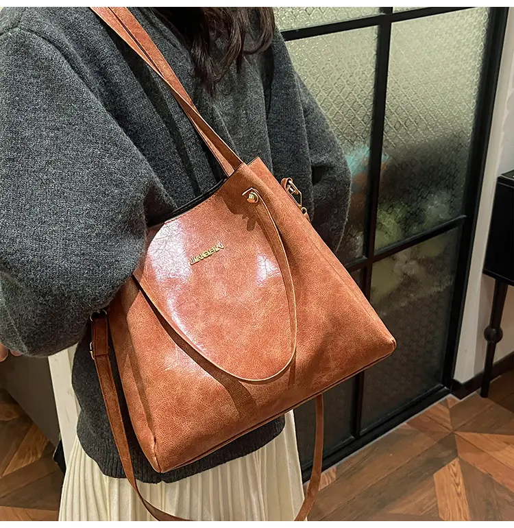 Retro Brown Women's Shoulder Bag with Long Strap — feature 12