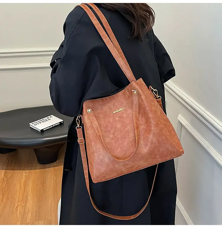 Retro Brown Women's Shoulder Bag with Long Strap — feature 13